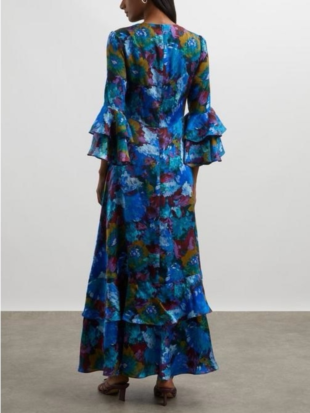 NWT Liberty Artist's Bouquet Silk Satin Blue Floral Gala Maxi Dress - Picture 3 of 10
